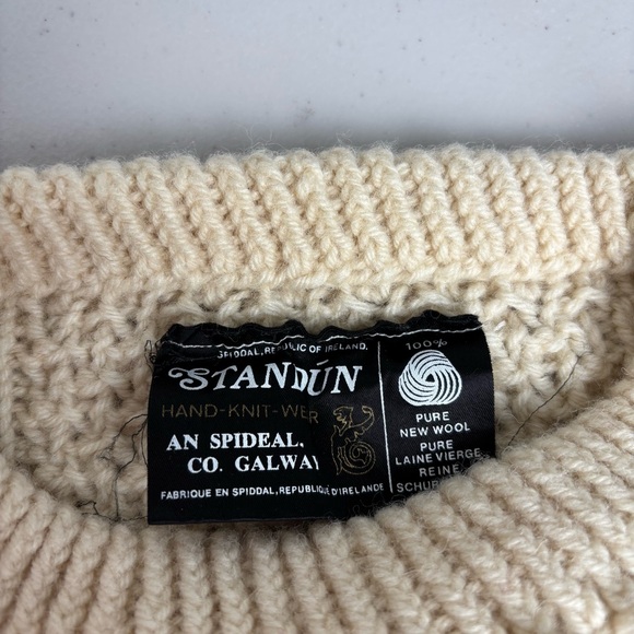 Vintage Standun Ireland Cream Cable Knit Sweater Chunky Textured - Picture 3 of 5